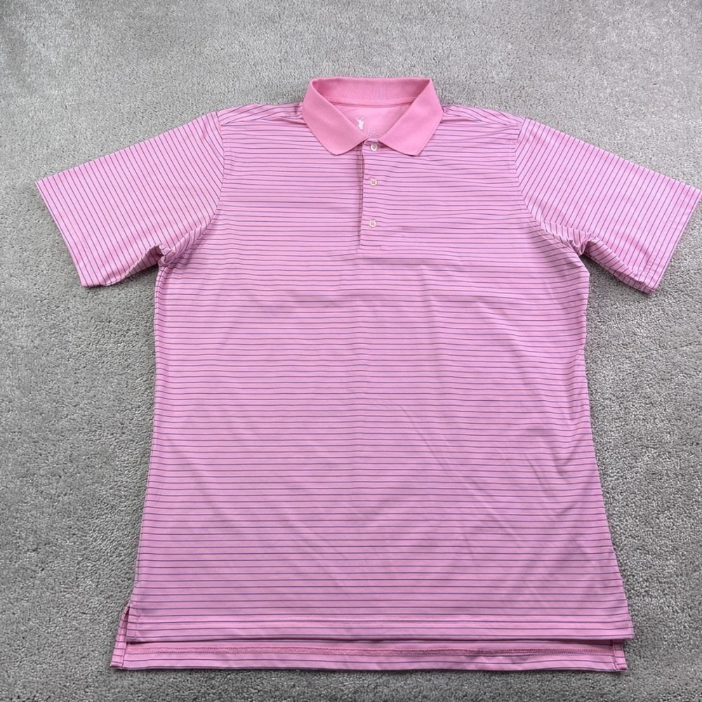 Fairway and Green Tech‎ Polo Shirt Mens Large Pink Stripes Performance Golf